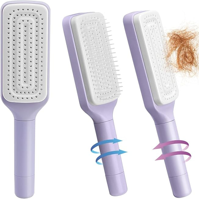 فرشاة شعر دوارة ذاتية التنظيف