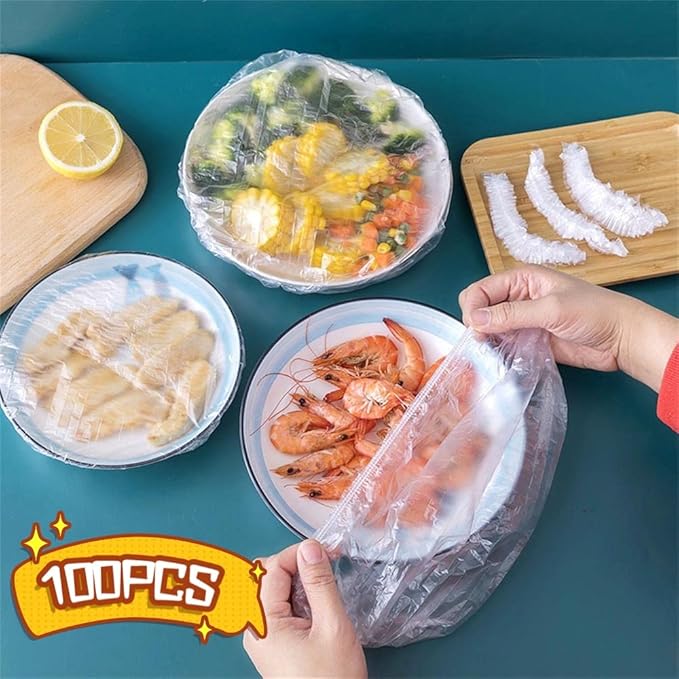 أغطية أطباق بلاستيكية مرنة (100 قطعة)